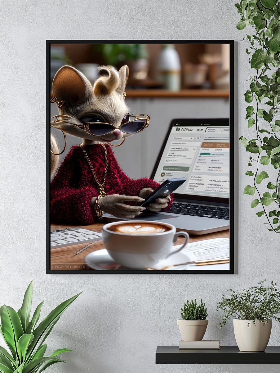 Stylish Mouse at Desk Illustration Poster. — room view 4