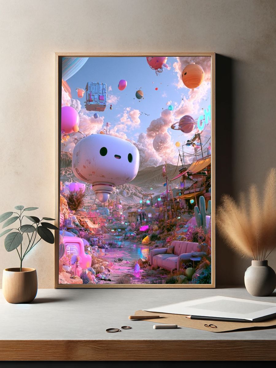 Surreal Neon Desert Poster. — room view 2