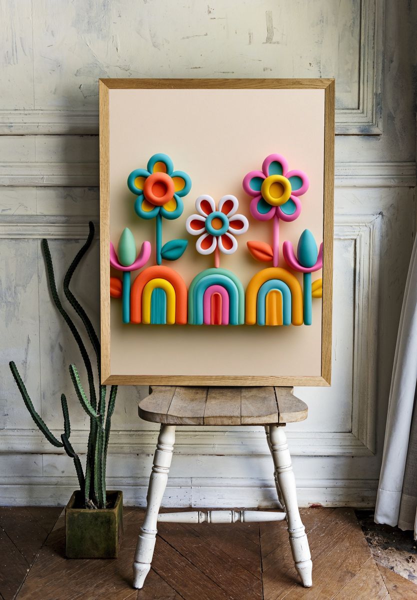 Colorful Floral Rainbow Poster. — room view 1