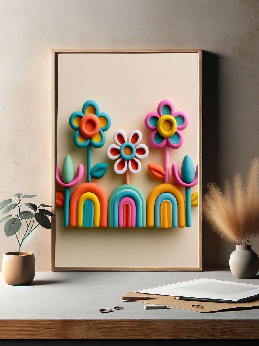 Colorful Floral Rainbow Poster. — room view 2