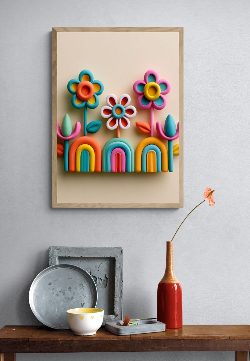 Colorful Floral Rainbow Poster. — room view 3
