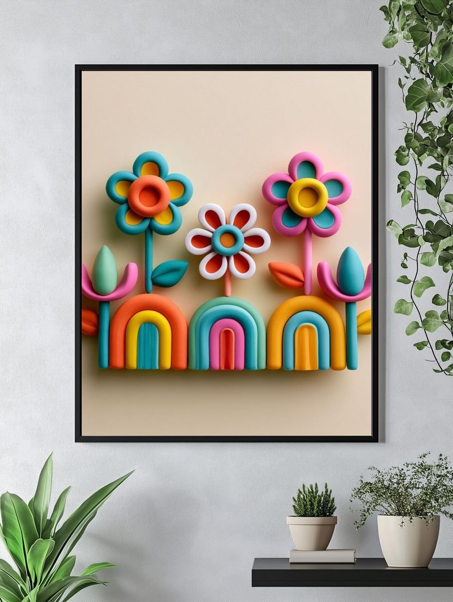 Colorful Floral Rainbow Poster. — room view 4