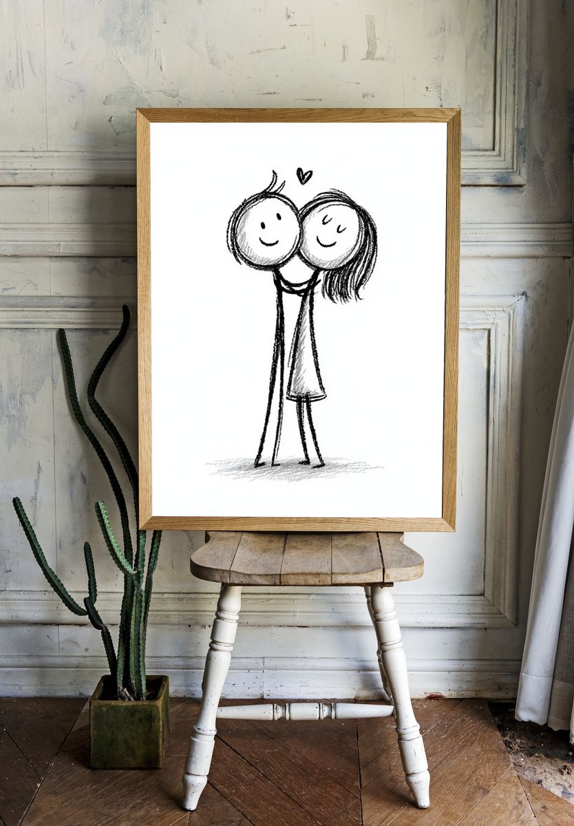 Cute Couple Line Art Poster. — room view 1