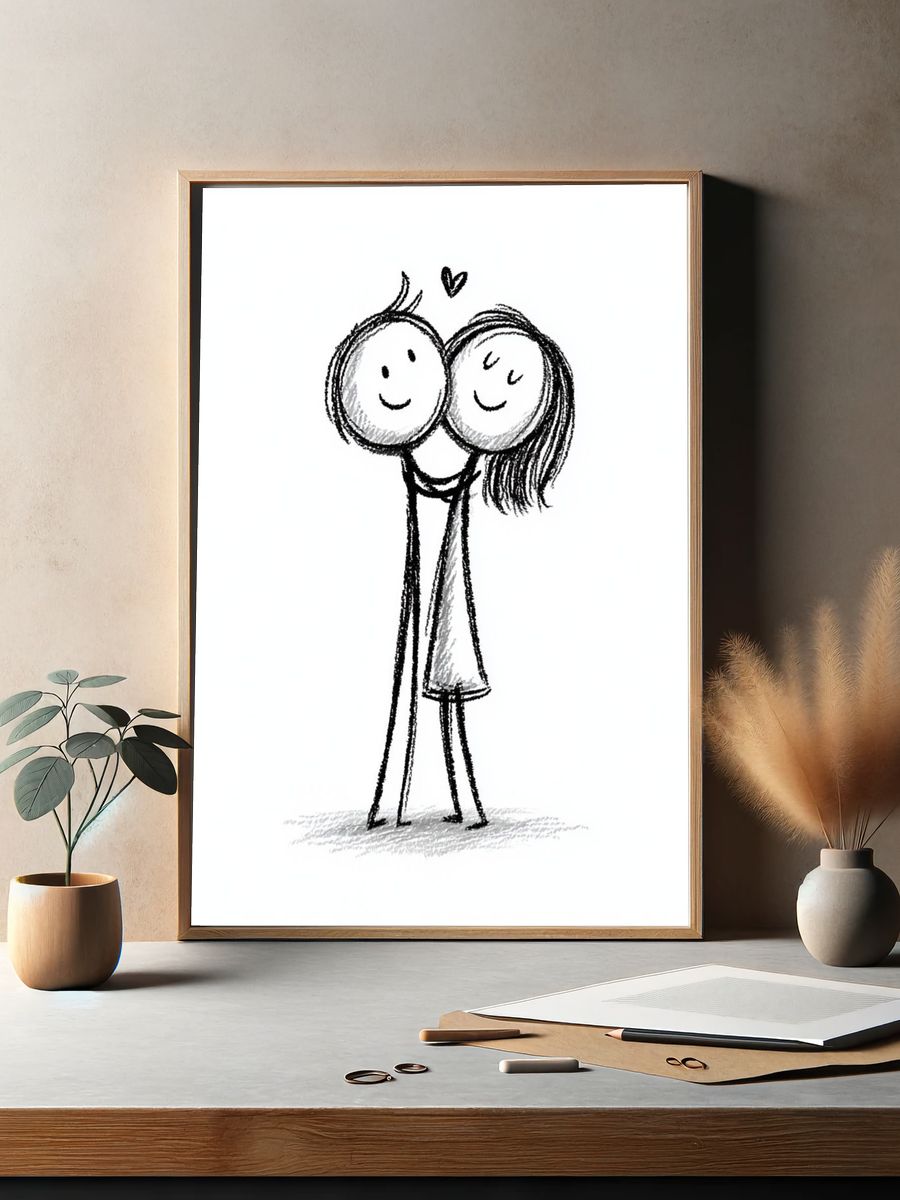 Cute Couple Line Art Poster. — room view 2