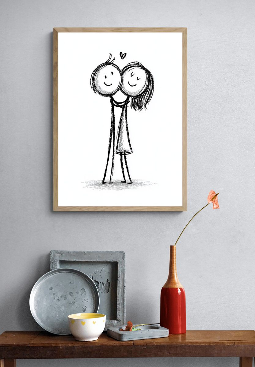 Cute Couple Line Art Poster. — room view 3