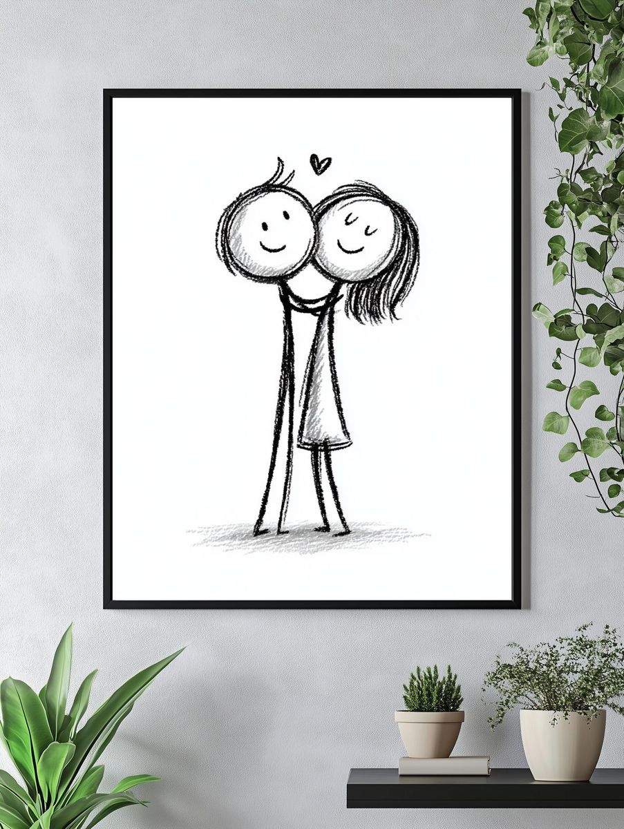 Cute Couple Line Art Poster. — room view 4