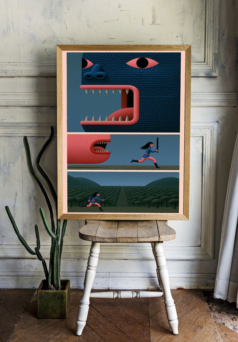 Mythic Monster Chase Illustration Poster. — room view 1