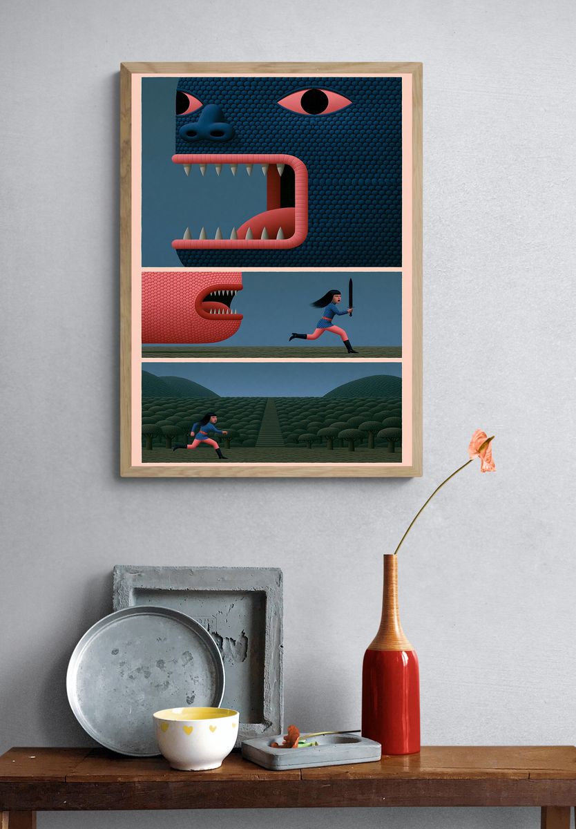 Mythic Monster Chase Illustration Poster. — room view 3