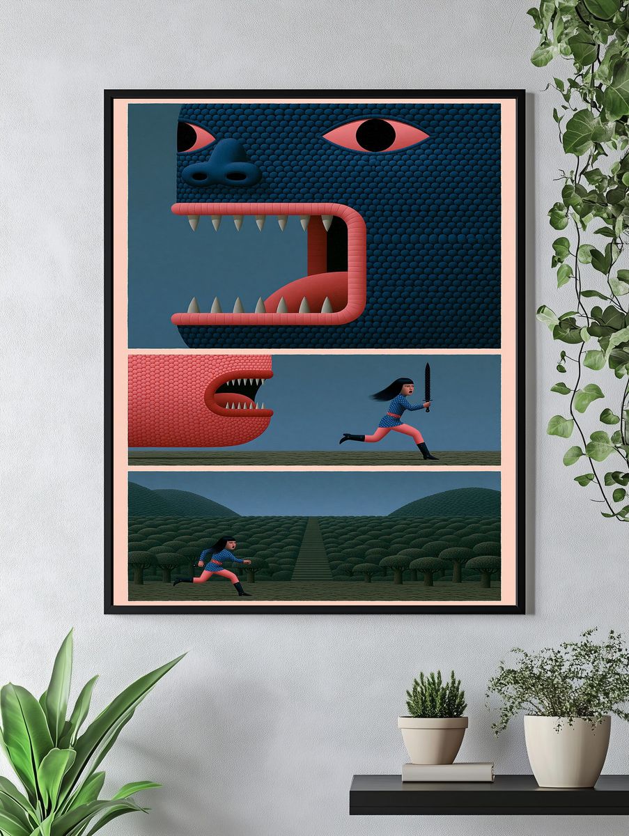 Mythic Monster Chase Illustration Poster. — room view 4