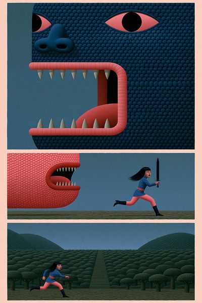 Mythic Monster Chase Illustration Poster. poster print