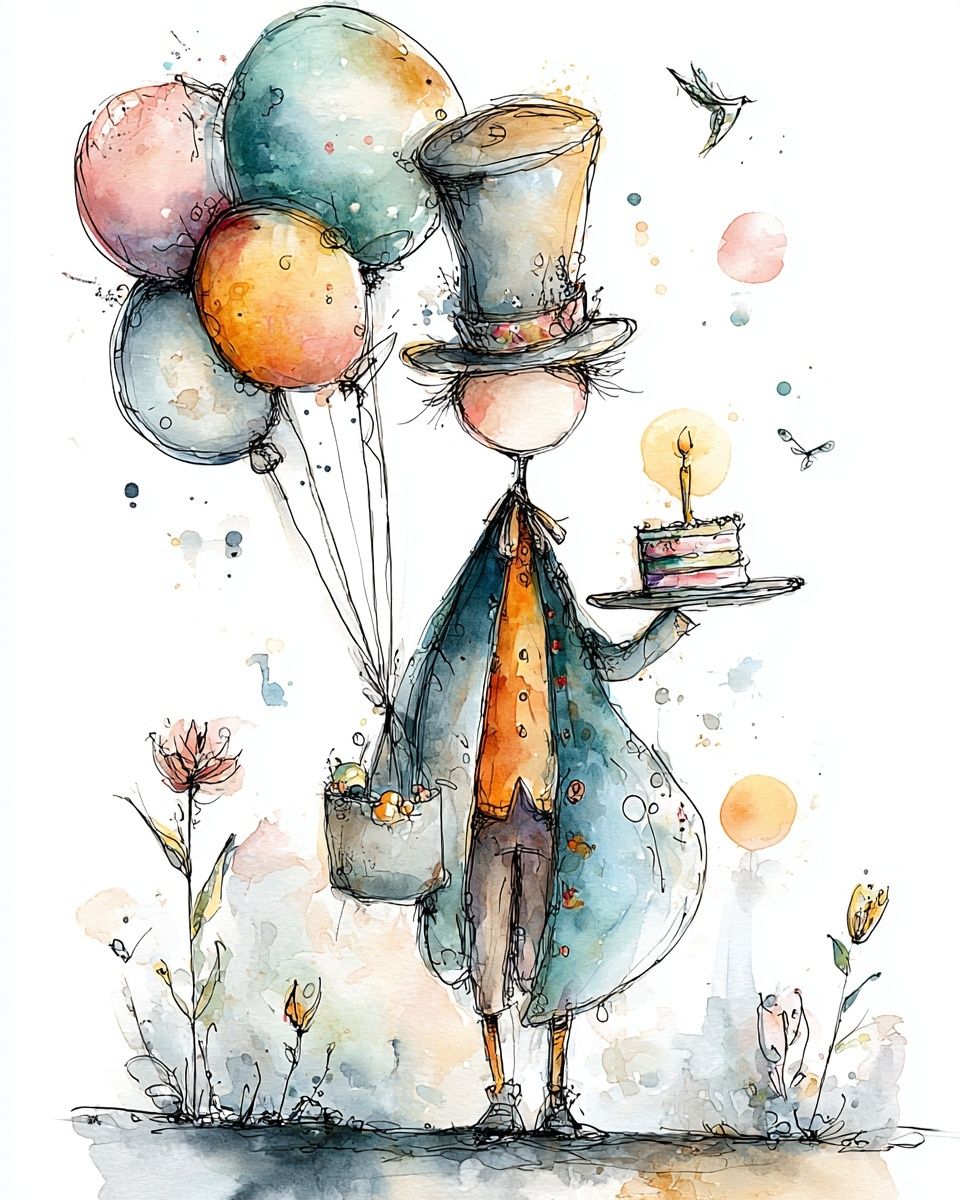 Whimsical Balloon Bird Watercolor Print. poster — illustration art