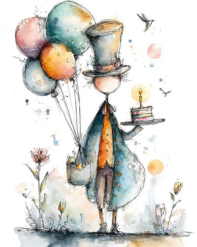 Whimsical Balloon Bird Watercolor Print. poster print