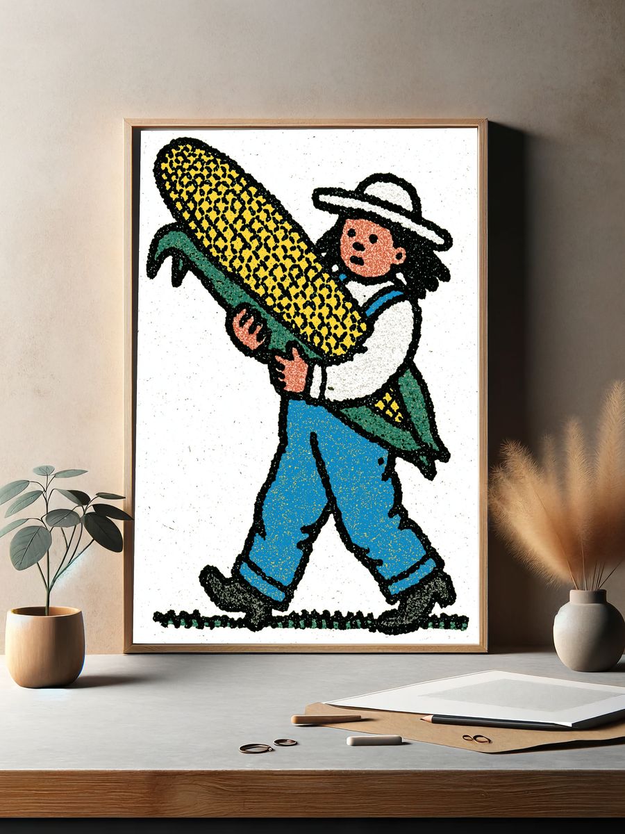 Farmer with Corn — Folk Art Print. — room view 2