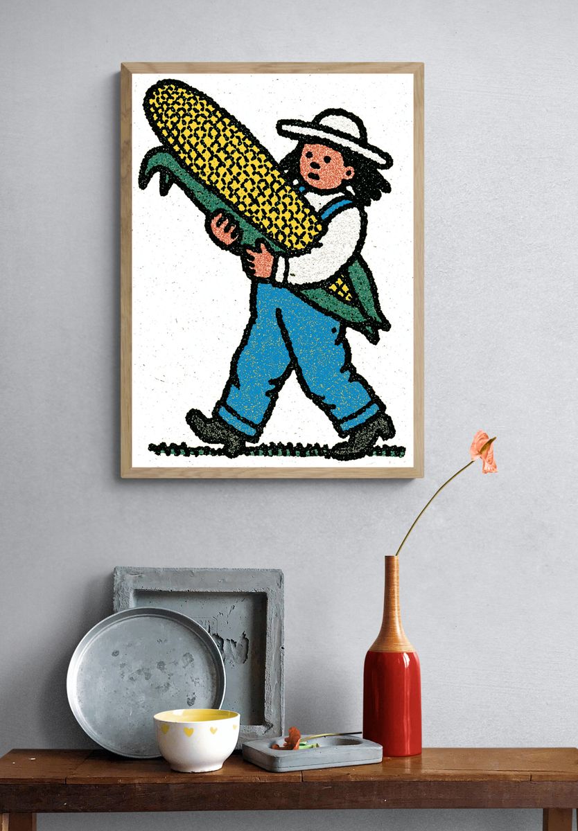 Farmer with Corn — Folk Art Print. — room view 3