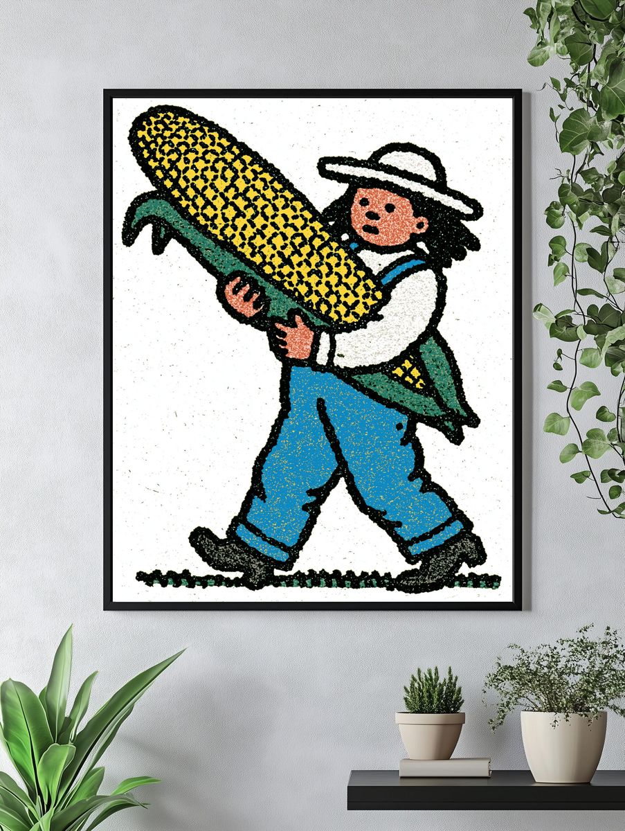 Farmer with Corn — Folk Art Print. — room view 4