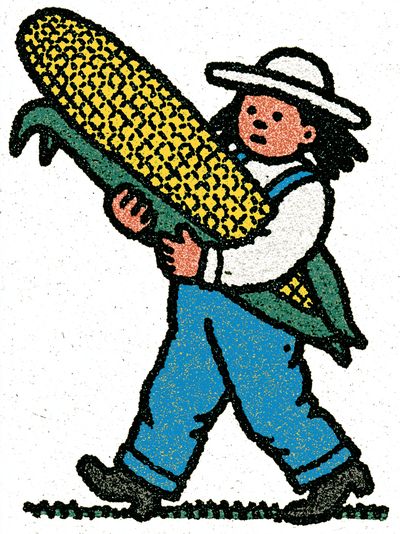 Farmer with Corn — Folk Art Print. poster print