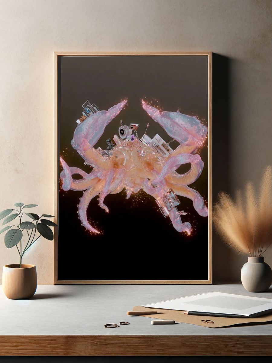 Surreal Cosmic Crab Illustration Poster. — room view 2