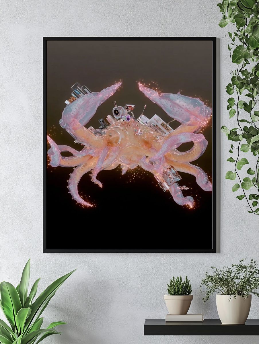 Surreal Cosmic Crab Illustration Poster. — room view 4