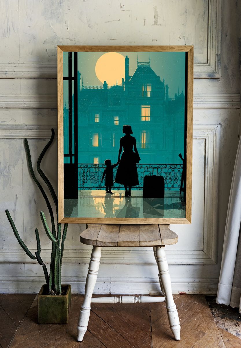 Moonlit Balcony Silhouette Poster. — room view 1