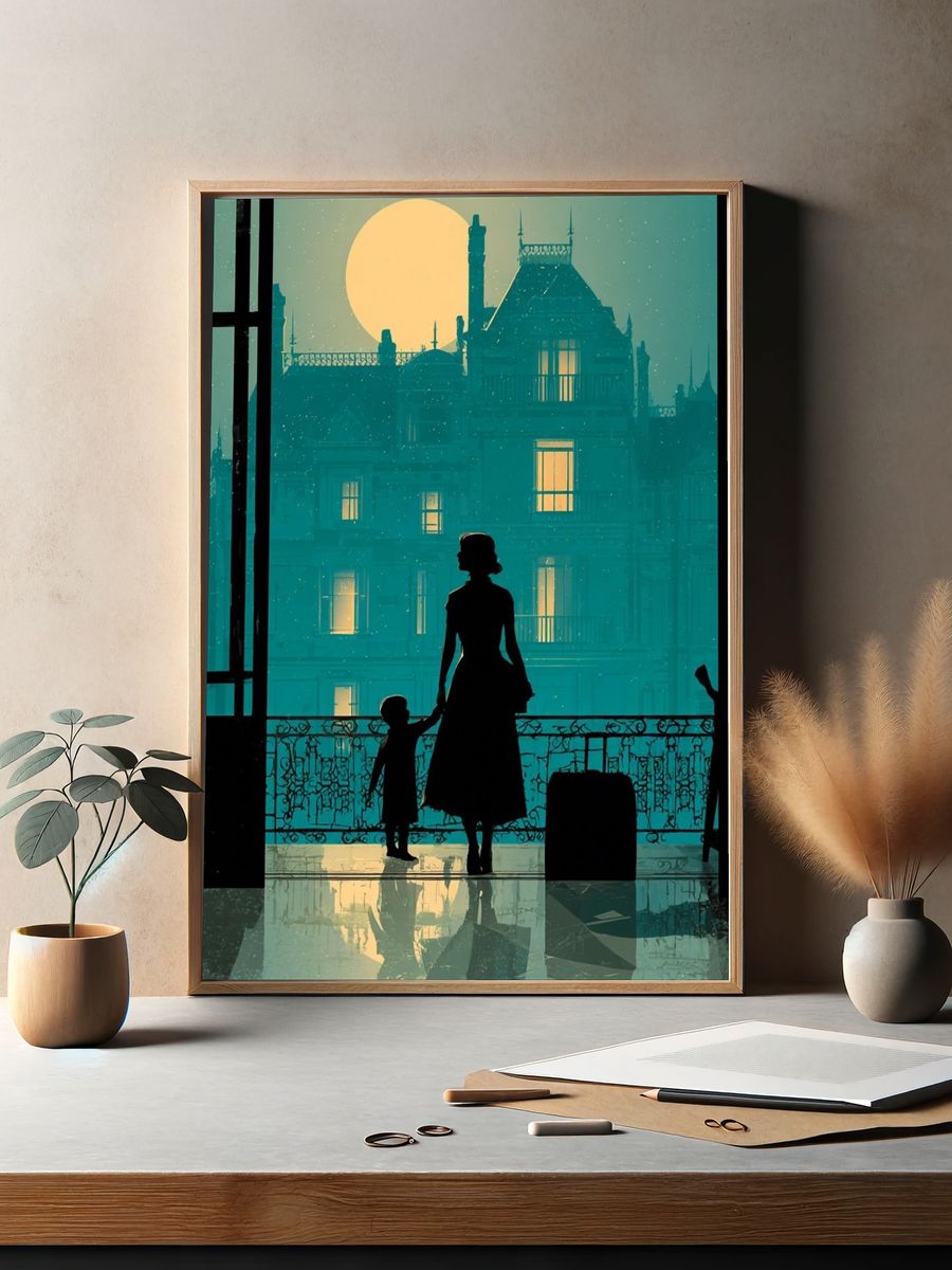 Moonlit Balcony Silhouette Poster. — room view 2
