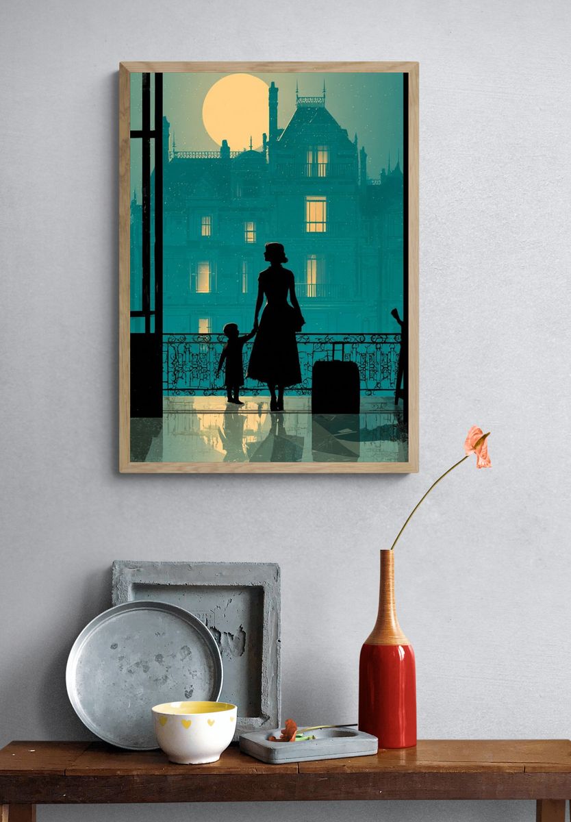Moonlit Balcony Silhouette Poster. — room view 3
