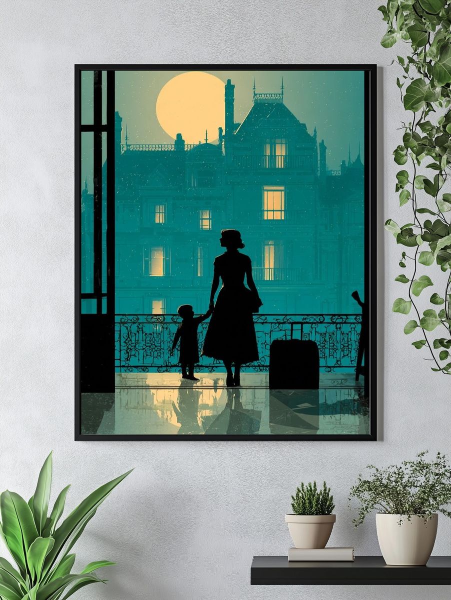 Moonlit Balcony Silhouette Poster. — room view 4