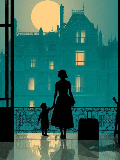 Moonlit Balcony Silhouette Poster. poster print