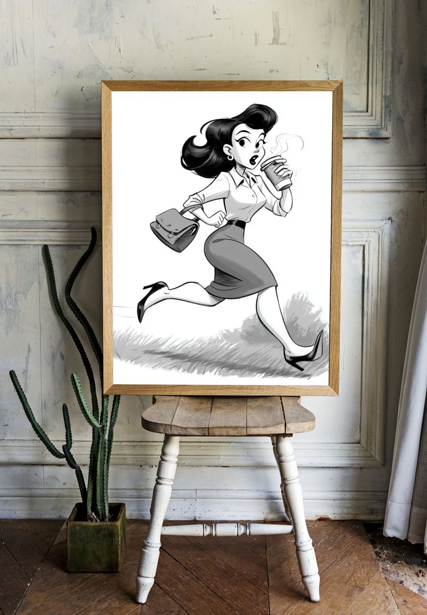 Running Retro Woman Illustration Poster. room preview