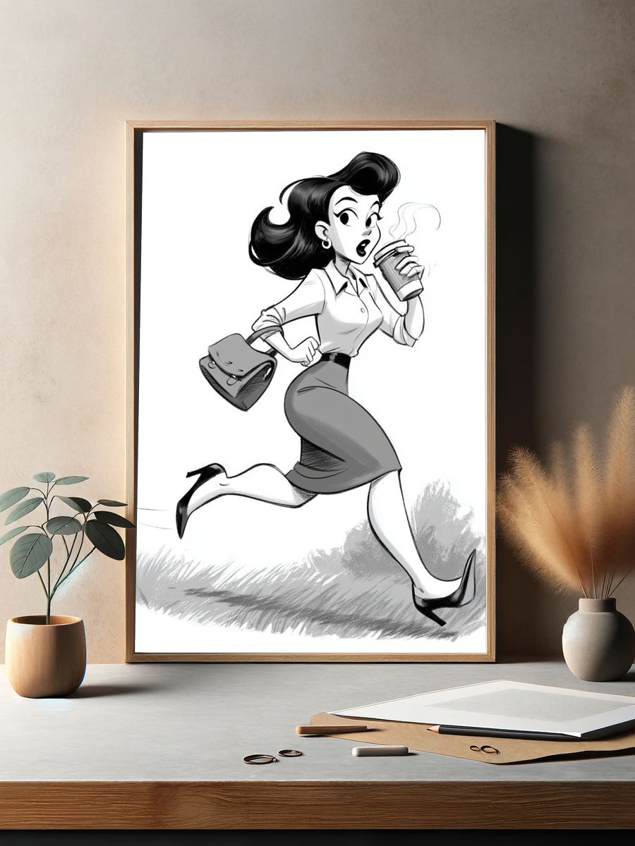 Running Retro Woman Illustration Poster. — room view 2