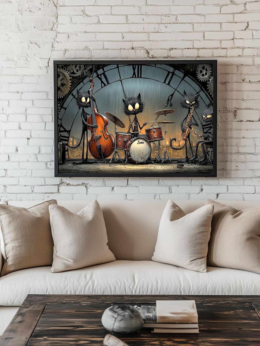 Jazz Cats Band Illustration Poster. — room view 1