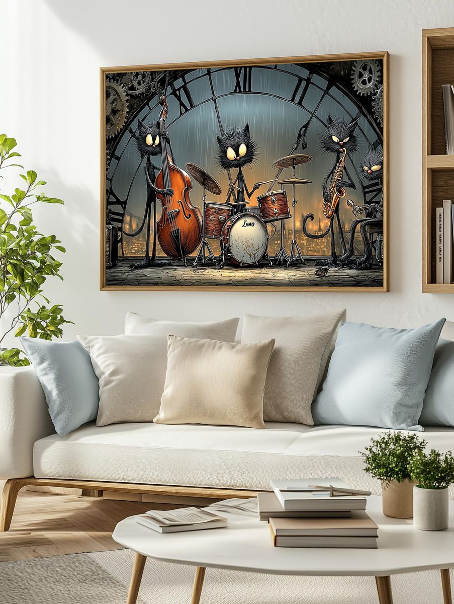 Jazz Cats Band Illustration Poster. — room view 2