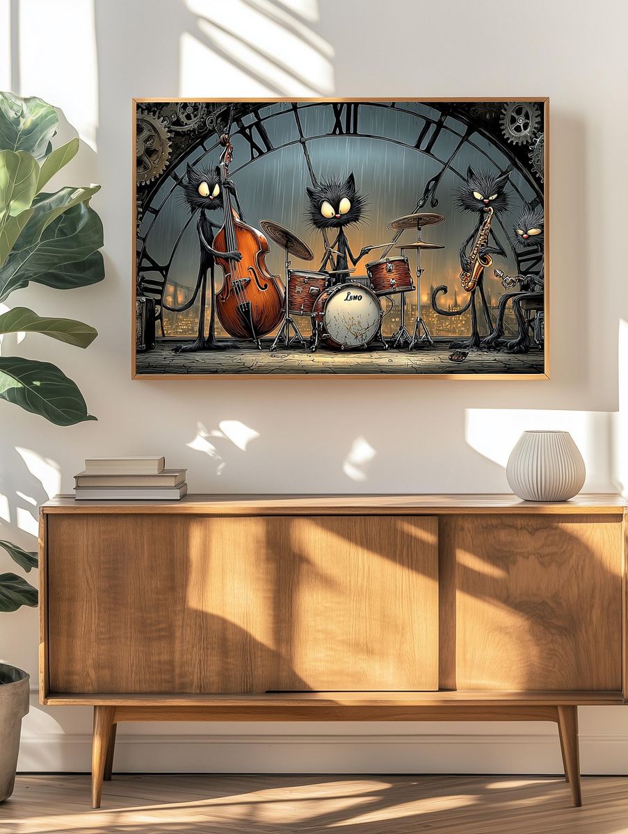 Jazz Cats Band Illustration Poster. — room view 3