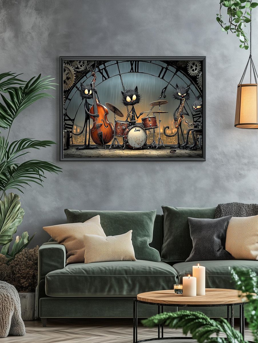 Jazz Cats Band Illustration Poster. — room view 4