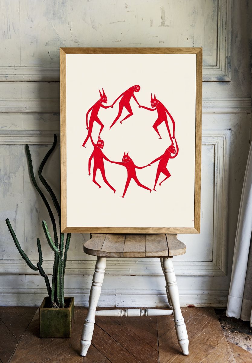 Red Circle Figures Illustration Poster. — room view 1