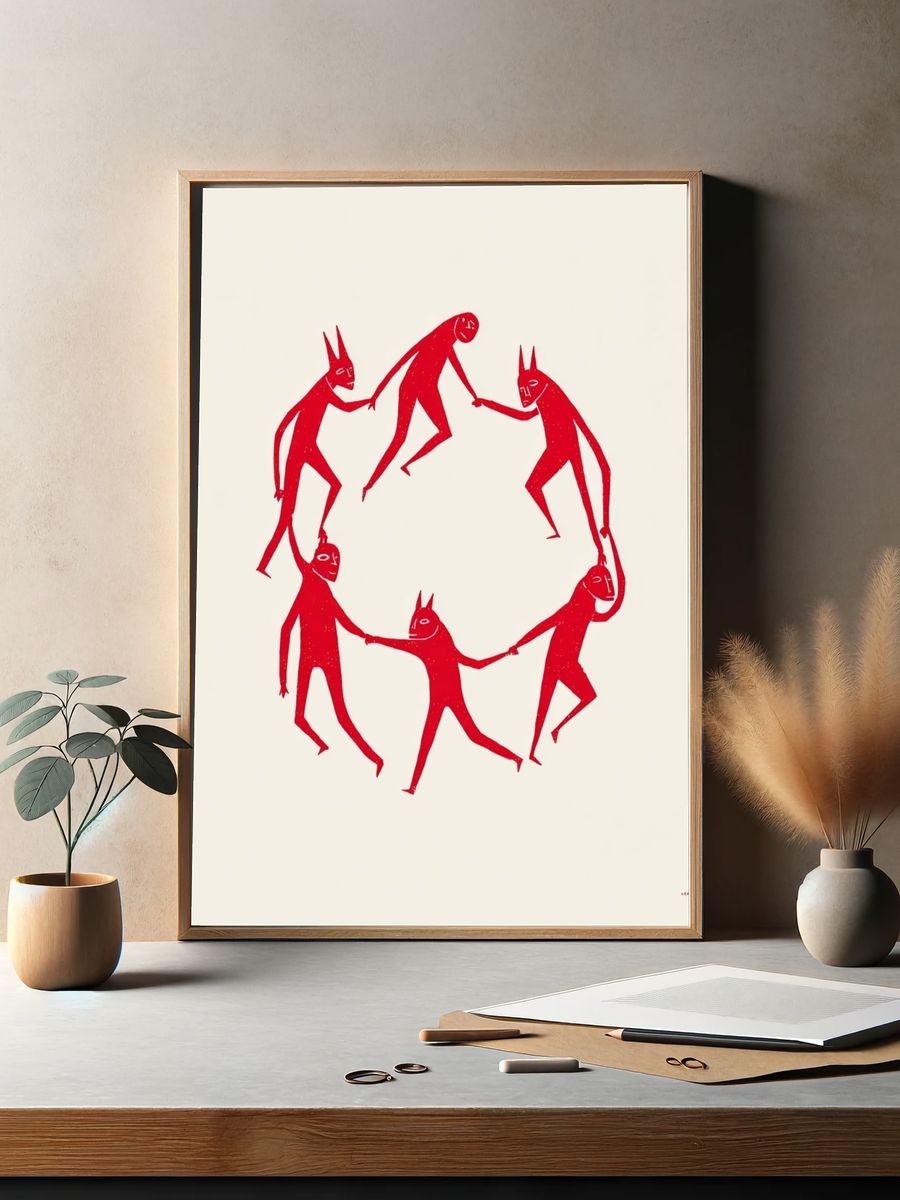 Red Circle Figures Illustration Poster. — room view 2