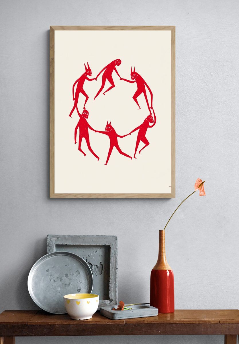 Red Circle Figures Illustration Poster. — room view 3