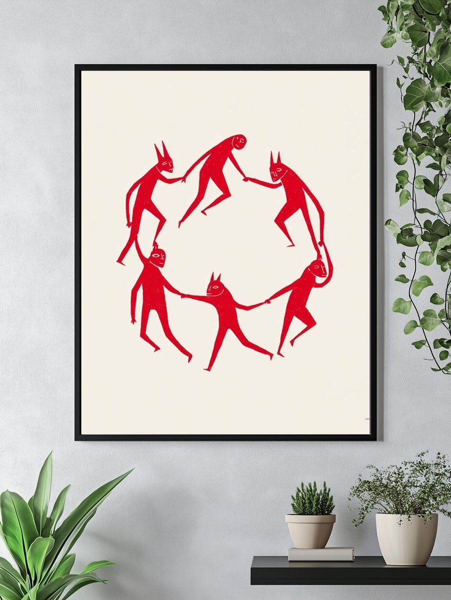 Red Circle Figures Illustration Poster. — room view 4