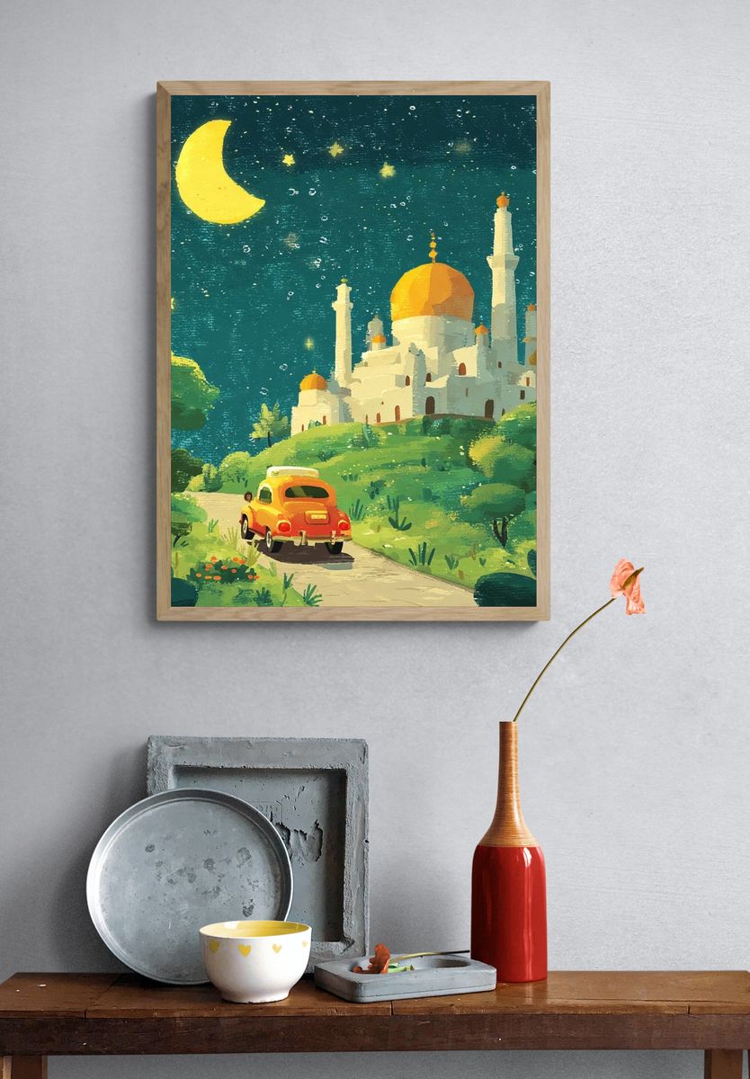 Moonlit Mosque Landscape Print. — room view 3