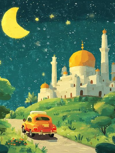 Moonlit Mosque Landscape Print. poster print