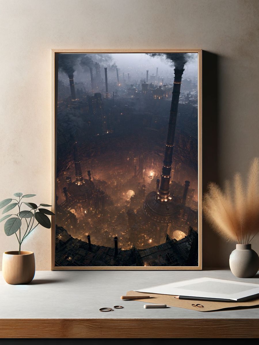 Industrial Dystopia Cityscape Print. — room view 2