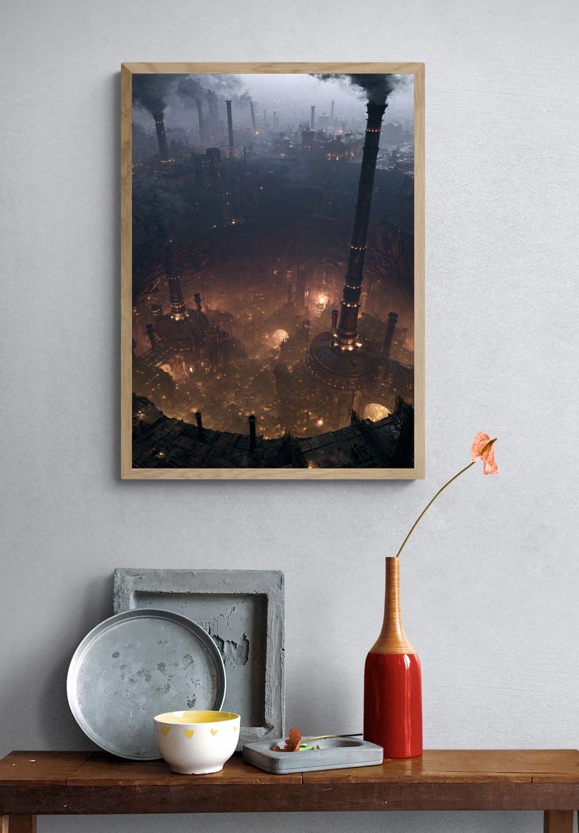 Industrial Dystopia Cityscape Print. — room view 3