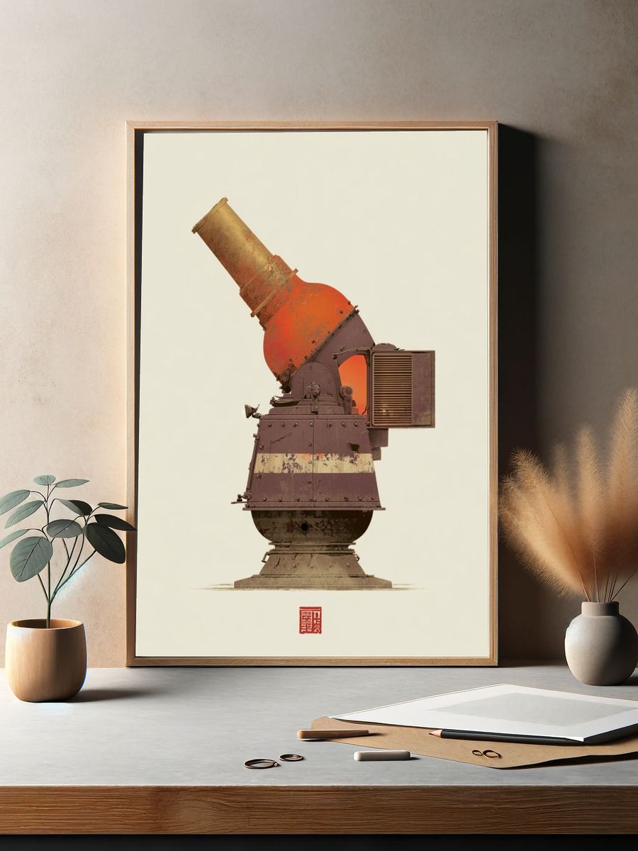 Vintage Telescope Illustration Poster. — room view 2