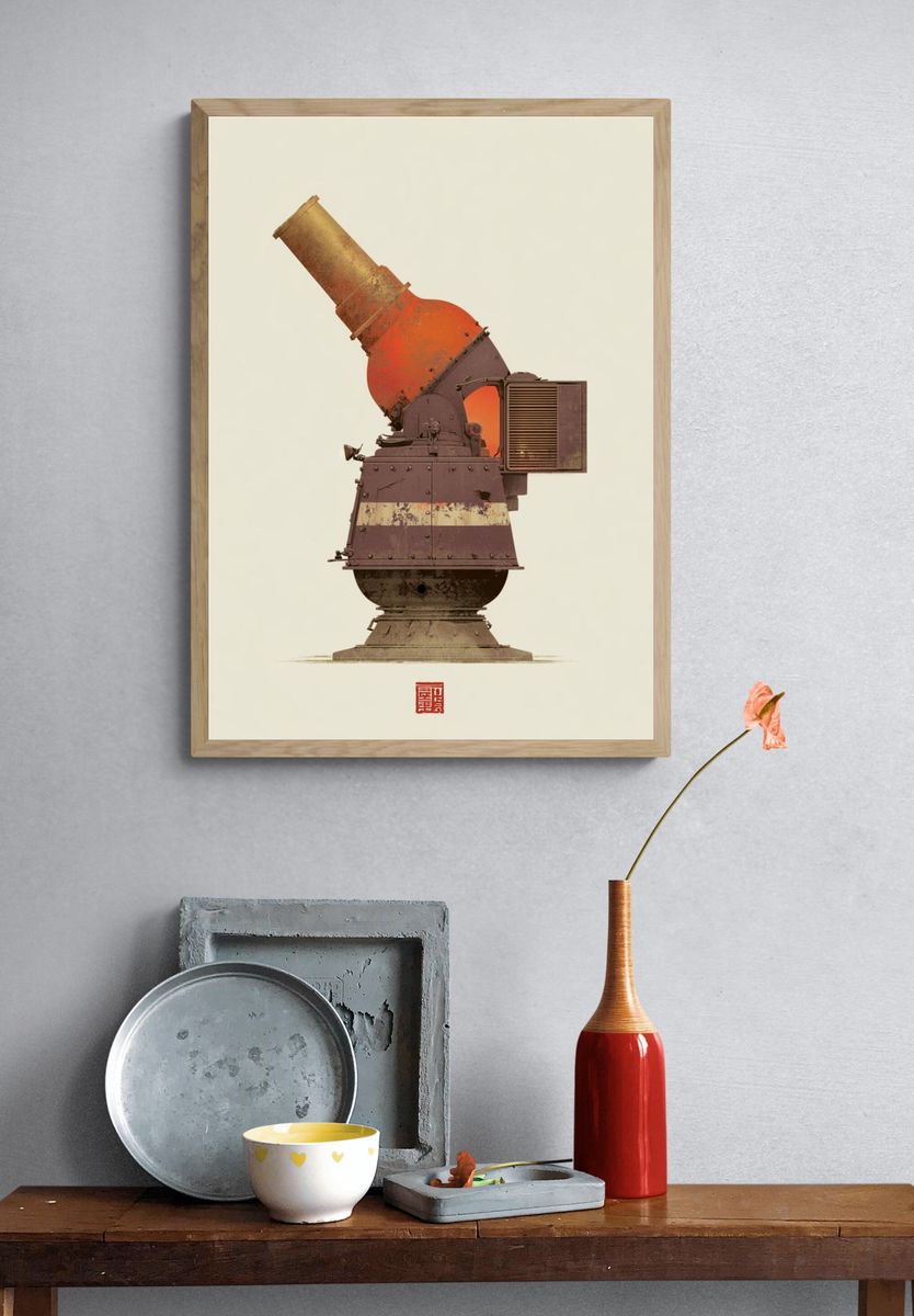 Vintage Telescope Illustration Poster. — room view 3