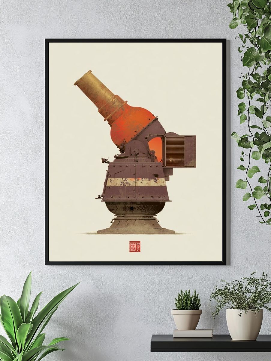 Vintage Telescope Illustration Poster. — room view 4