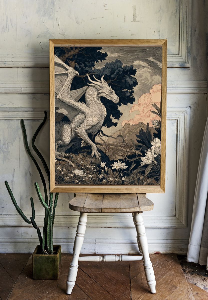 Dragon Garden Illustration Poster. — room view 1