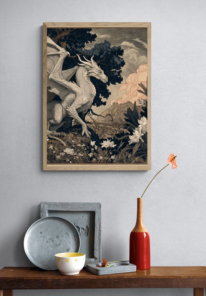Dragon Garden Illustration Poster. — room view 3