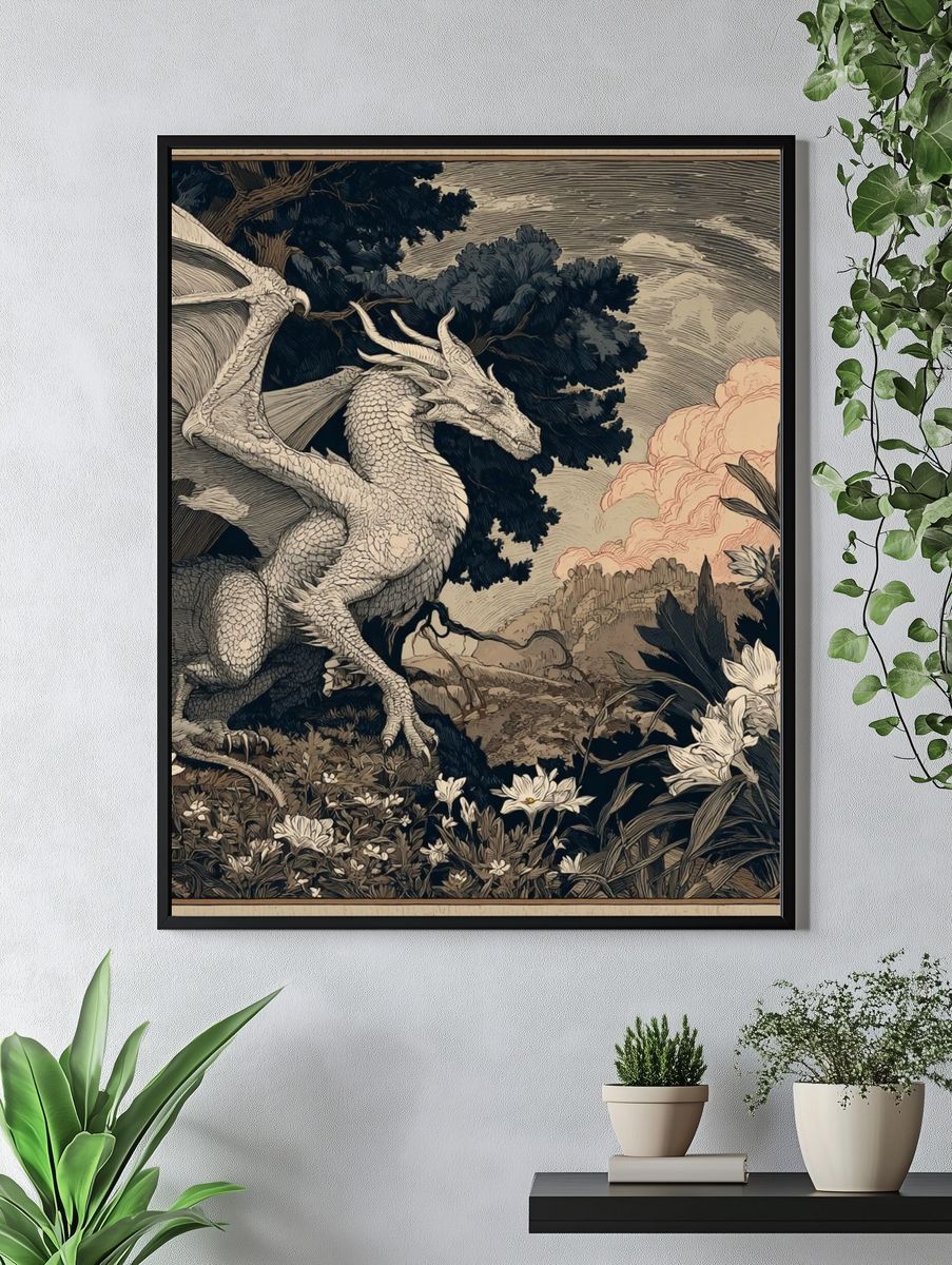 Dragon Garden Illustration Poster. — room view 4