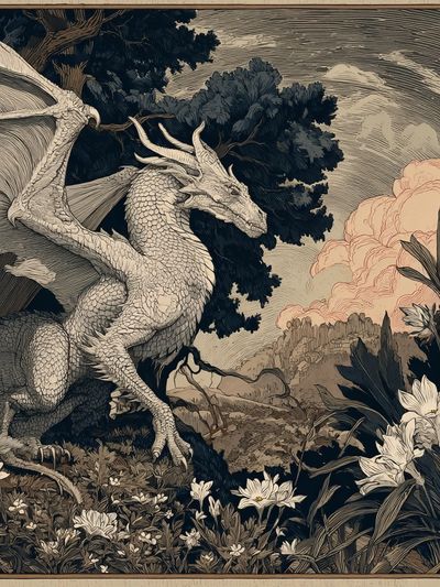 Dragon Garden Illustration Poster. poster