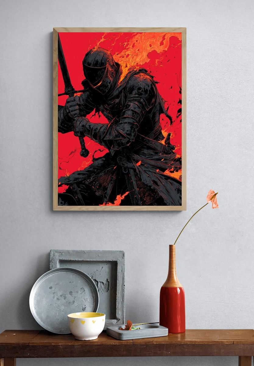 Flaming Knight Digital Art Poster. — room view 3