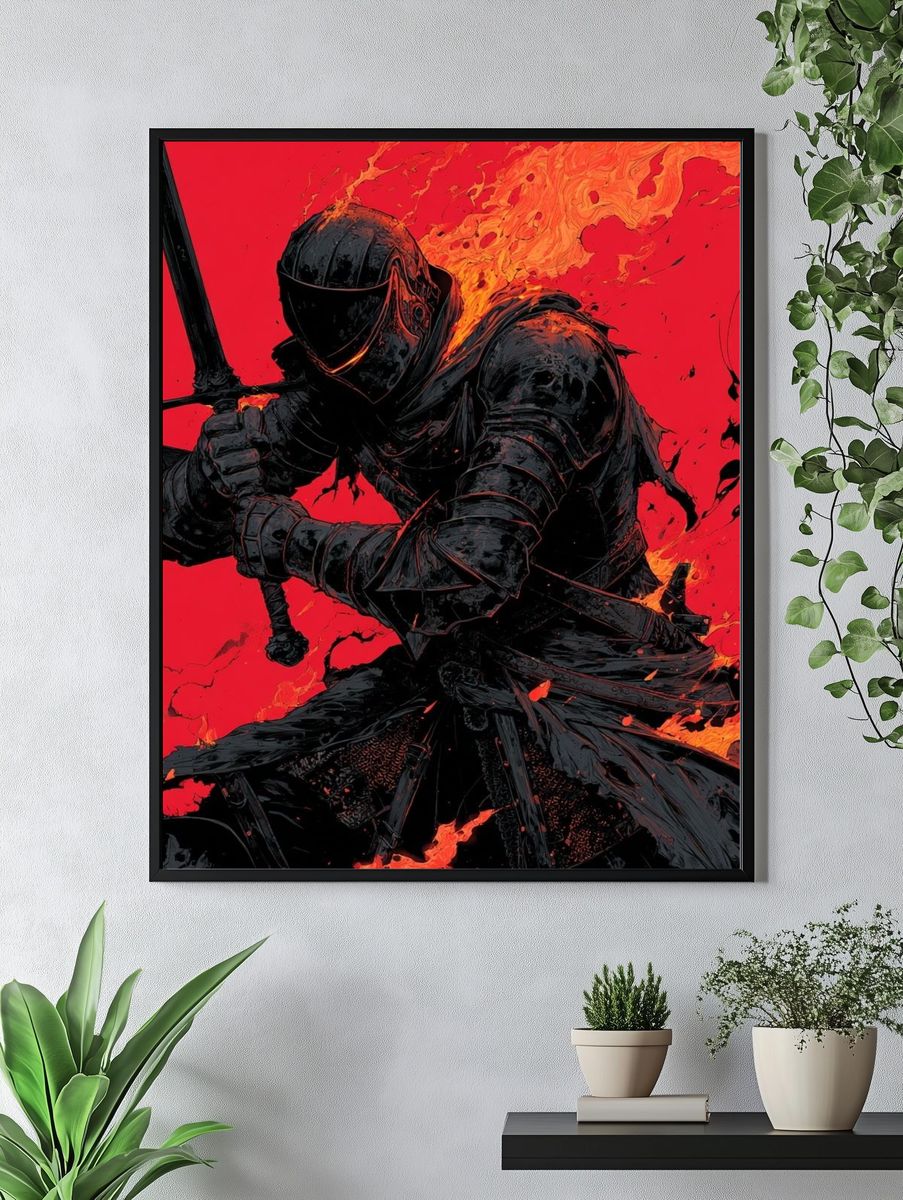 Flaming Knight Digital Art Poster. — room view 4
